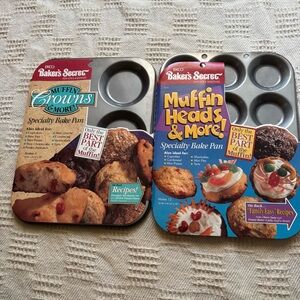 EKCO Baker's Secret "Muffin and Crown Heads & More! Specialty Bake Pans Set of 2